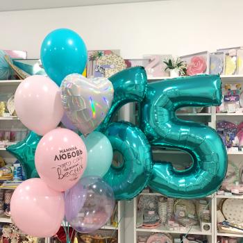 Композиция из воздушных шаров с сердцем, звездой и цифрами 5006