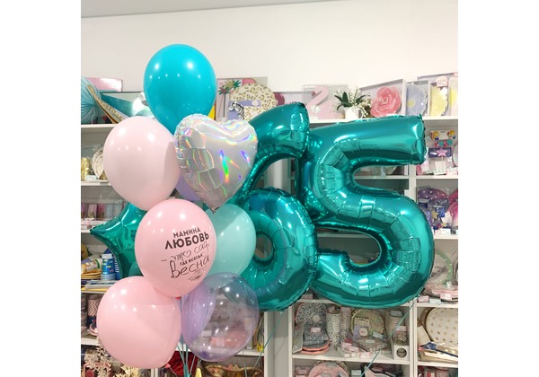 Композиция из воздушных шаров с сердцем, звездой и цифрами 5006