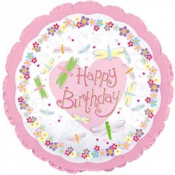 Шар круг Стрекозы "Happy Birthday"