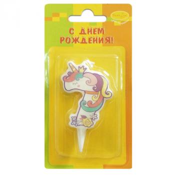 Свеча-цифра 7, единорог 5 см