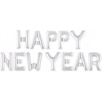 Набор шаров-букв (16''/41 см) Мини-Надпись "Happy New Year", Серебро