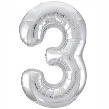 Шар Цифра 3 Металлик Silver