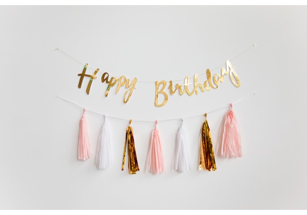 Гирлянда бумажная Happy birthday золото