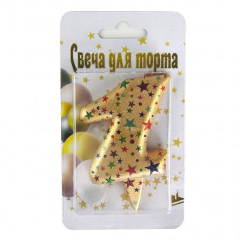 Свеча-цифра 1 Саната, золото 7 см
