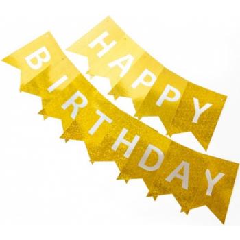 Гирлянда "Happy Birthday" флажки золото