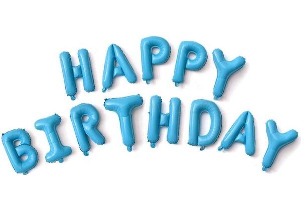 Шар-надпись из букв Happy Birthday, голубой