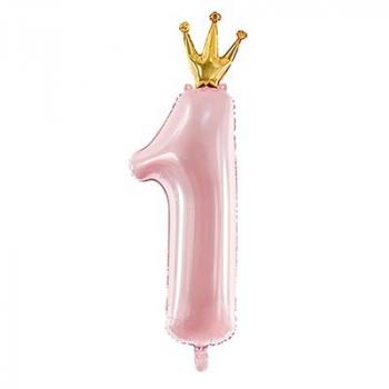 Цифра 1 розовая с короной Light Pink