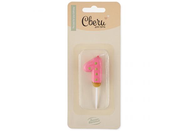 Свеча Цифра 1 Пончик Розовый