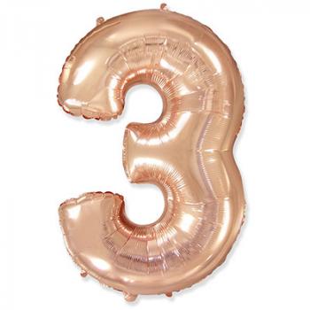 Шар Цифра 3 Розовое золото Rose Gold